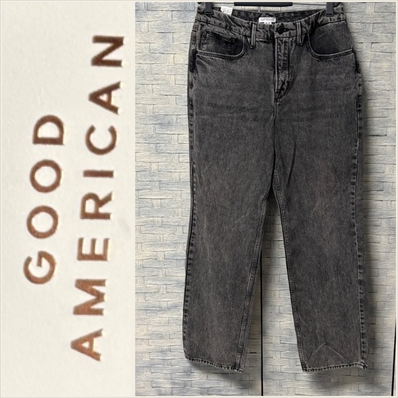 Good American Denim - Good American Womens 12/31 Jeans 90's Black Light Wash High-Rise Straight Leg